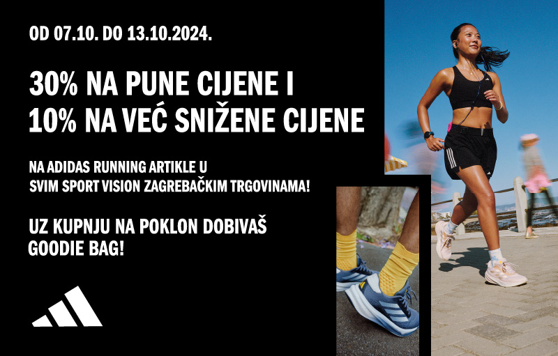 U susret Zagrebačkom maratonu u Sport Vision Zagrebačkim trgovinama ostvari popust na adidas running asortiman!